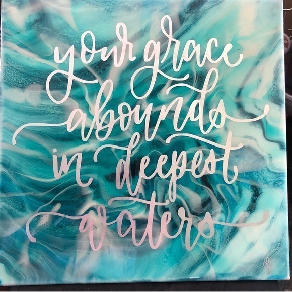 CUSTOM “Your Grace Abounds in Deepest Waters” 12” Square Ocean Resin Wall Art - Picture 1 of 1